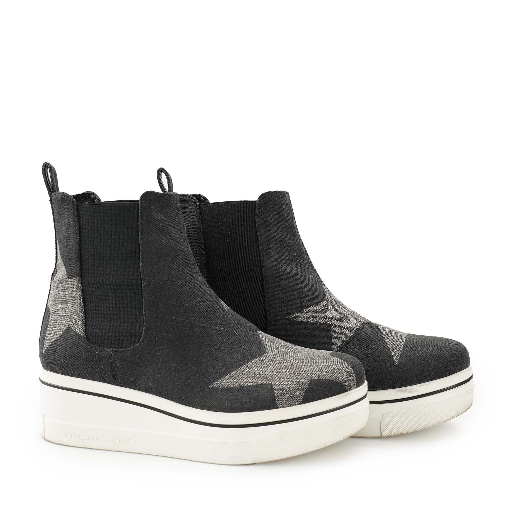 Stella McCartney - Grey Canvas Star Print Ankle Sneakers 